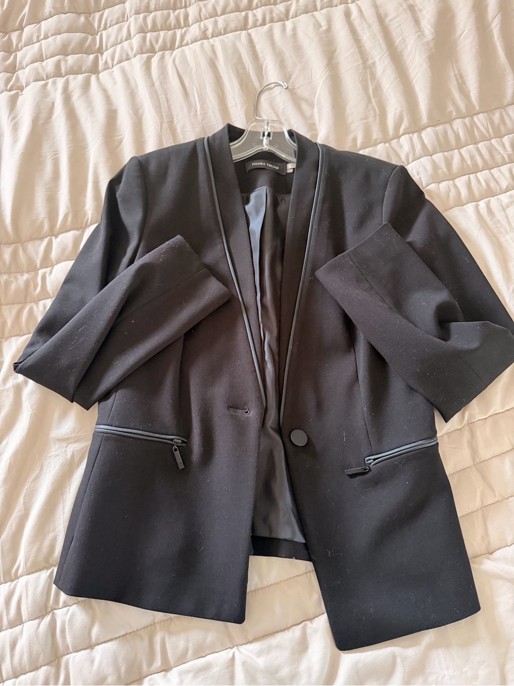 Ivanka Trump Black Open-Front Blazer with Zip Pockets